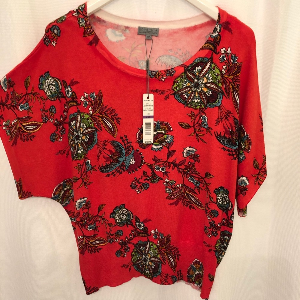NWT Joseph A. Orange Floral Dolman Short Sleeve Sweater XXL